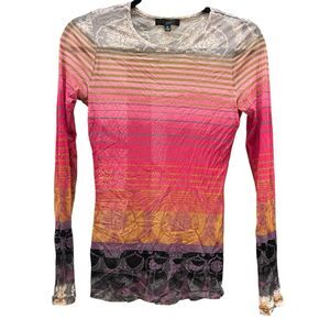 Y2K Express Sheer Mesh Top M Multicolor LongSleeve Fairy Grunge Gothic Indie Alt